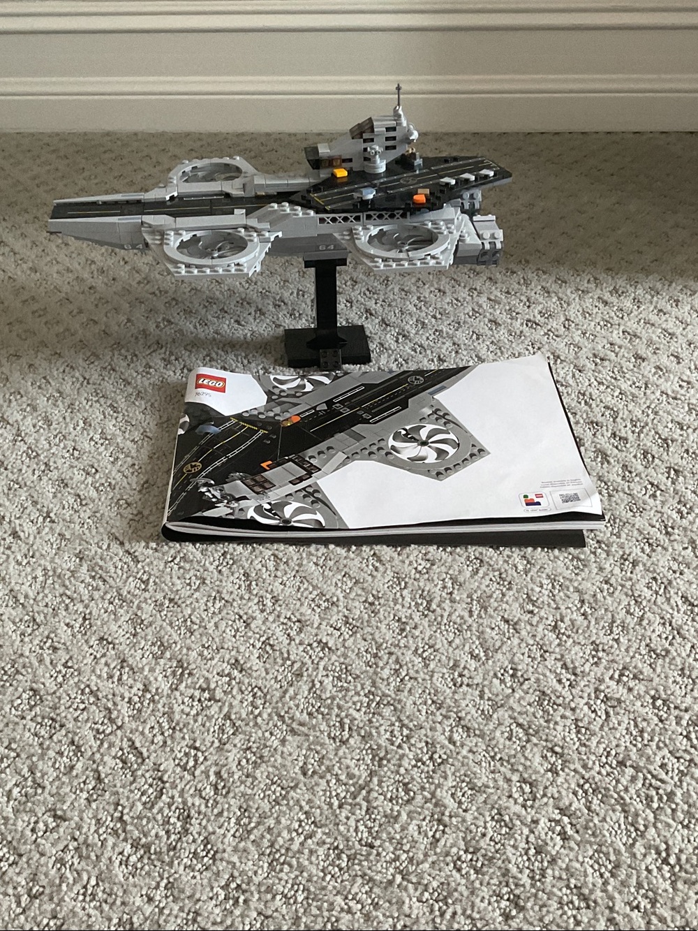 Lego S.H.I.E.L.D. Helicarrier Model in Gray and Black with Orange Accents